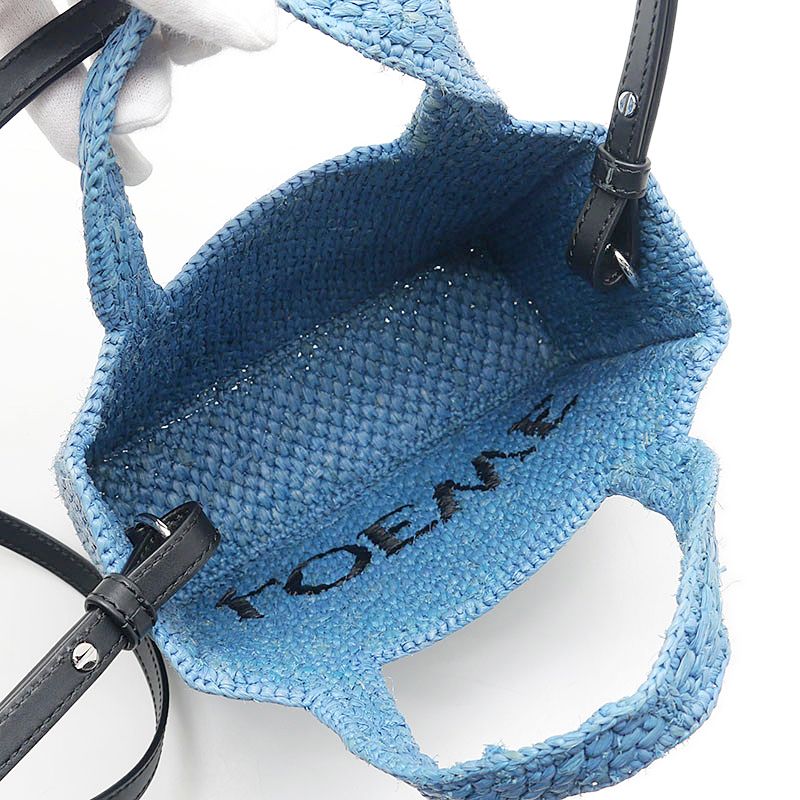 Loewe Font Tote Mini Raffia Shoulder Bag with Blue — view 7