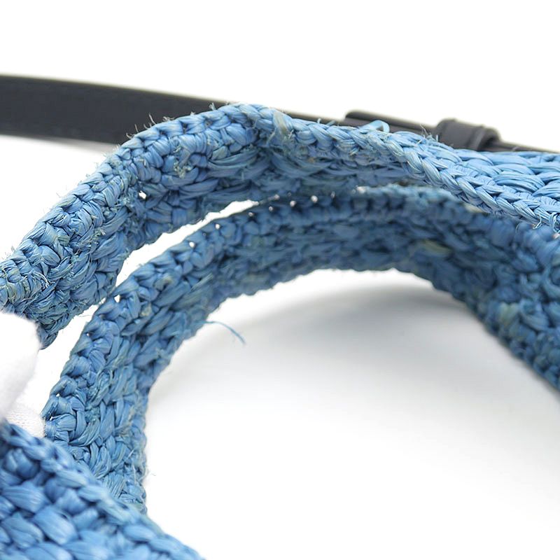 Loewe Font Tote Mini Raffia Shoulder Bag with Blue — view 6