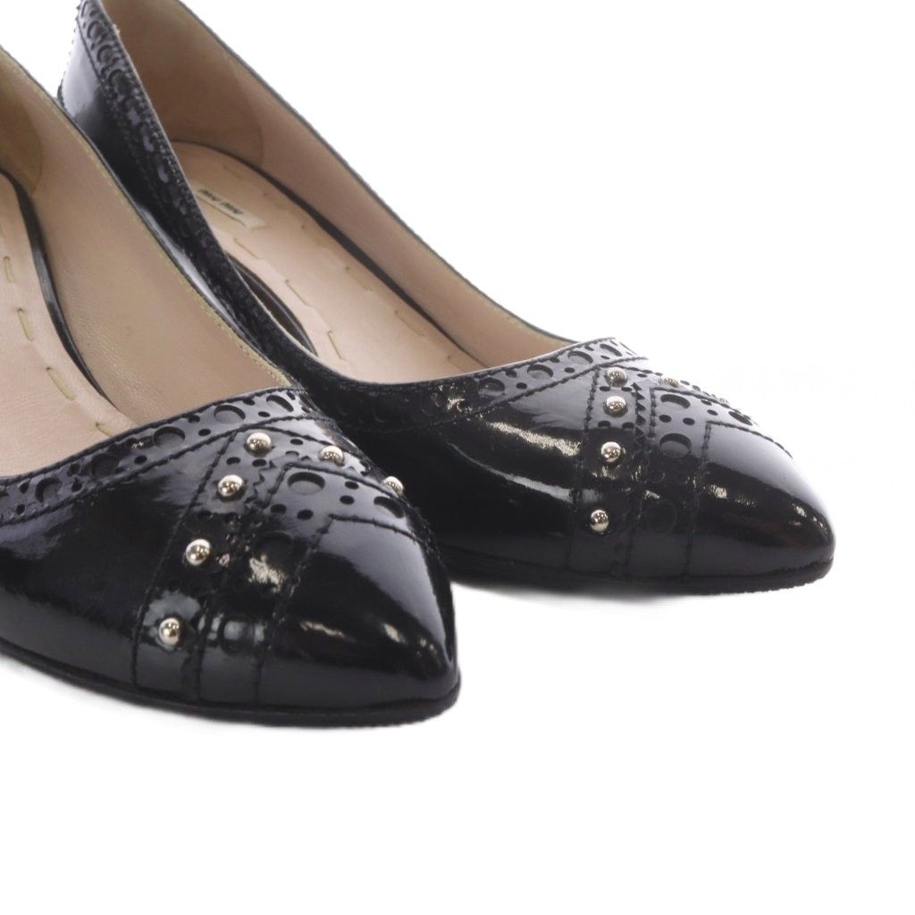 Miu Miu Pumps High Heels Pointed Toe Studs Patent Leather Black 36.5 — view 8
