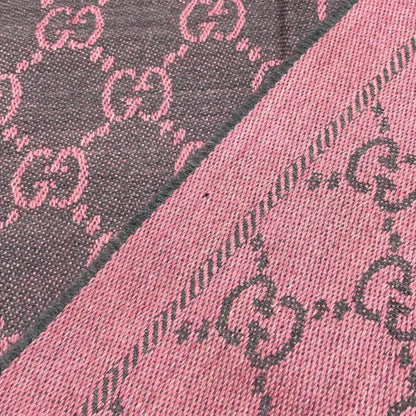 Gucci Scarf GG Wool Pattern Logo Rose Pink Gray — view 7