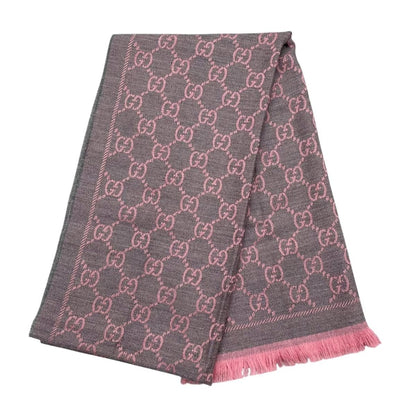 Gucci Scarf GG Wool Pattern Logo Rose Pink Gray — view 2