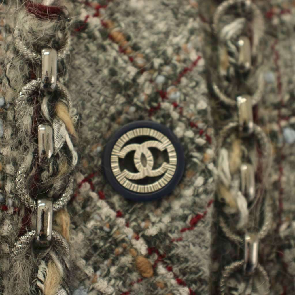 Chanel Coat Long Tweed CC Logo Coco Button 34 Gray KH — view 6