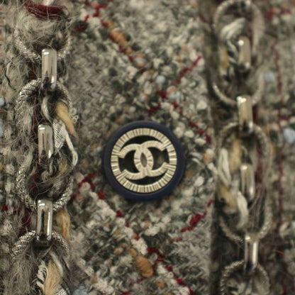 Chanel Coat Long Tweed CC Logo Coco Button 34 Gray KH — view 6