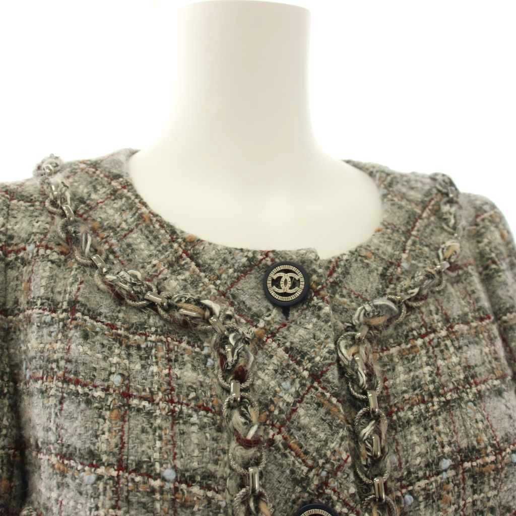 Chanel Coat Long Tweed CC Logo Coco Button 34 Gray KH — view 4