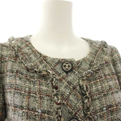 Chanel Coat Long Tweed CC Logo Coco Button 34 Gray KH — view 4