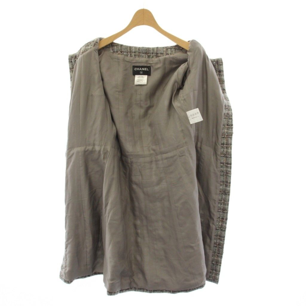 Chanel Coat Long Tweed CC Logo Coco Button 34 Gray KH — view 7