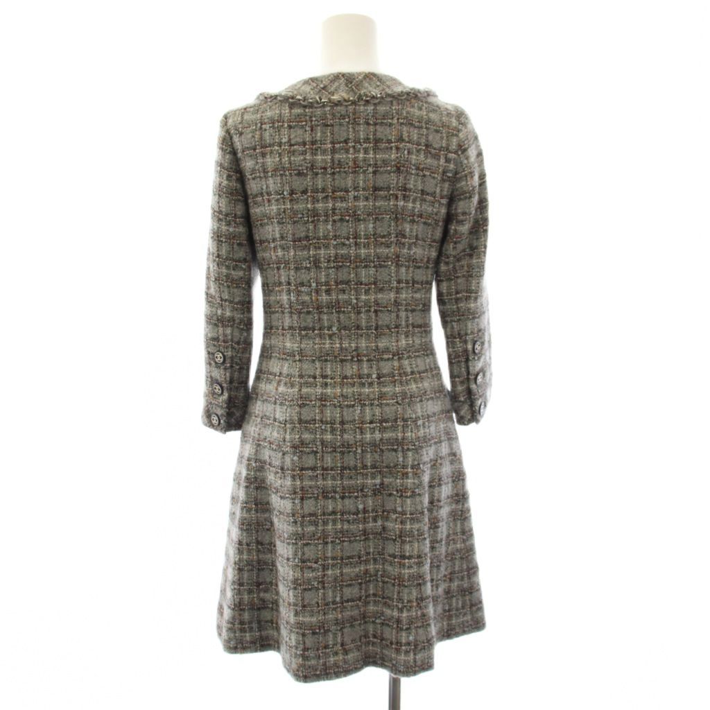 Chanel Coat Long Tweed CC Logo Coco Button 34 Gray KH — view 3