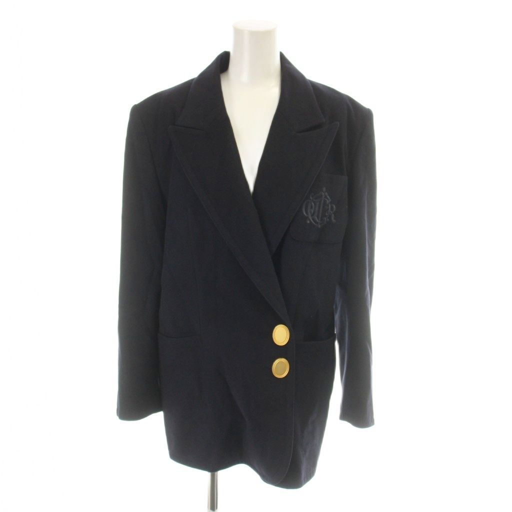 Dior Jacket Blazer Top M Navy Double Breasted Long Sleeve Emblem AP