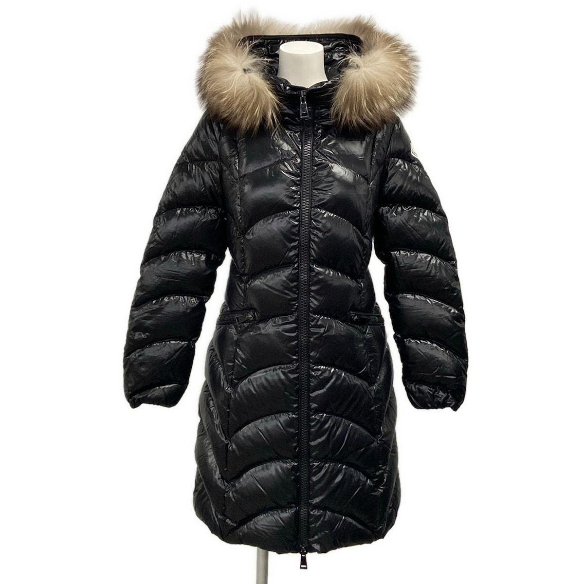 Moncler Down Coat 0 XS Albizia Black Long Sleeve Fur Removable Winter