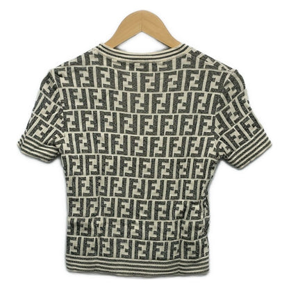 Fendi Short Sleeve Sweater Ivory Gray Crew Neck Zucca Pattern — view 2