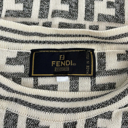 Fendi Short Sleeve Sweater Ivory Gray Crew Neck Zucca Pattern — view 3