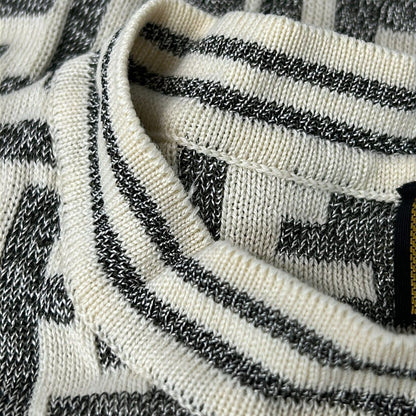 Fendi Short Sleeve Sweater Ivory Gray Crew Neck Zucca Pattern — view 5