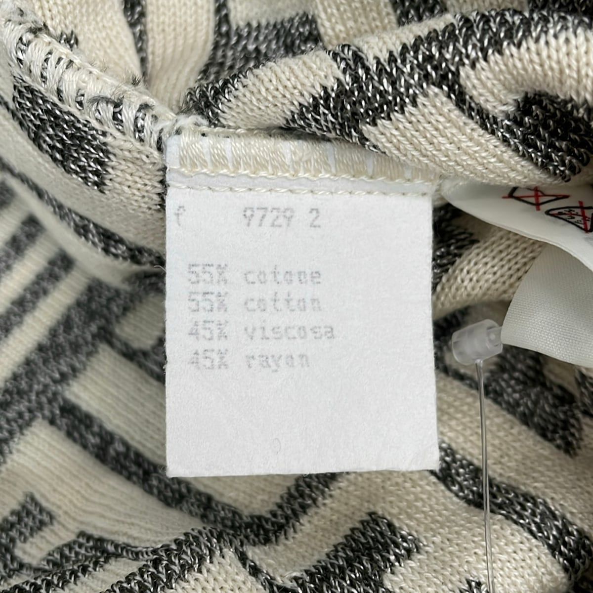 Fendi Short Sleeve Sweater Ivory Gray Crew Neck Zucca Pattern — view 4