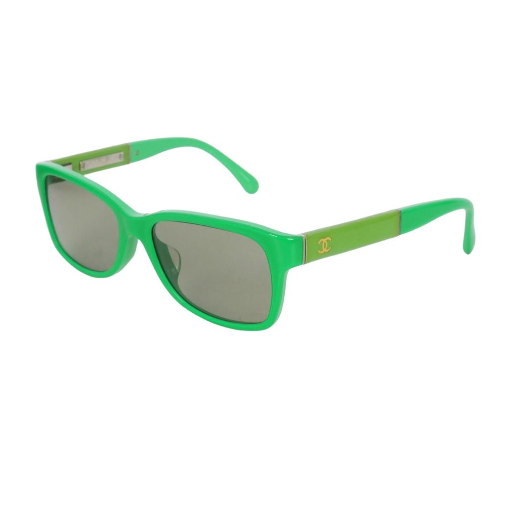 Chanel CC Logo Square Sunglasses Color Block Green Eyewear