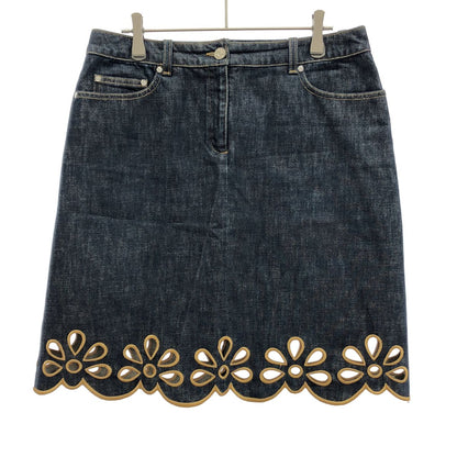 Celine Vintage Flower Cutwork Denim Skirt 2 Indigo Blue 40