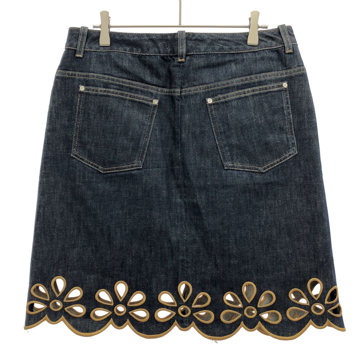 Celine Vintage Flower Cutwork Denim Skirt 2 Indigo Blue 40 — view 2