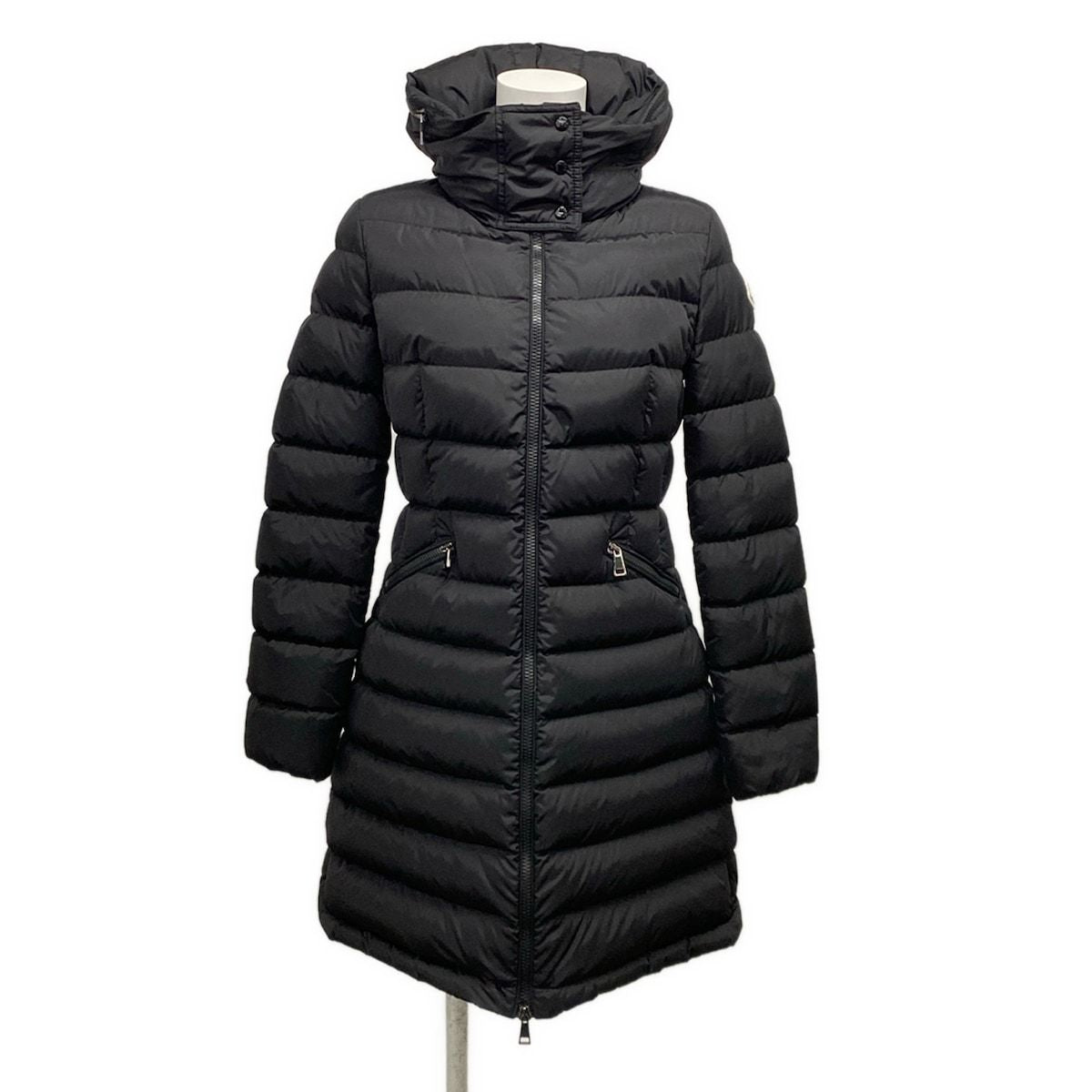 Moncler Down Coat 0 XS Flammette Black Long Sleeve Hood Winter Cotton