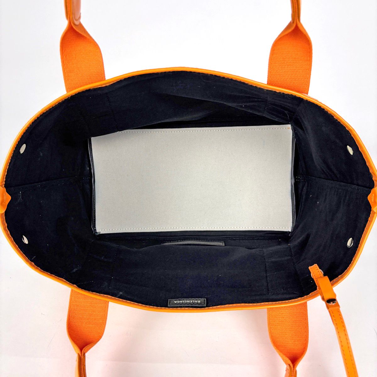 Balenciaga Navy Small Cabas Handbag Canvas Ivory Orange — view 7