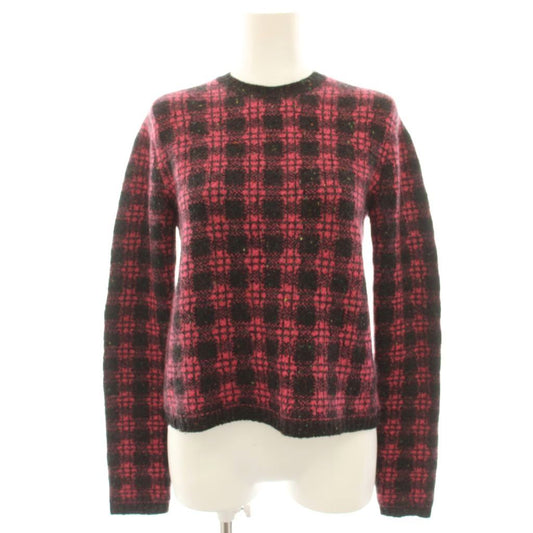 Prada Milano Knit Sweater Check Wool Mohair Blend Long Sleeve 38 Pink Black HN