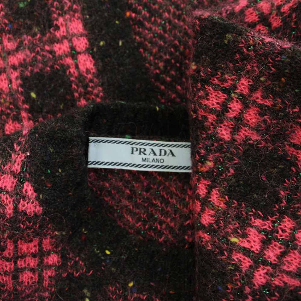 Prada Milano Knit Sweater Check Wool Mohair Blend Long Sleeve 38 Pink Black HN — view 7