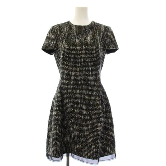 Dior Tweed Dress Knee Length Short Sleeve Navy Black White YM