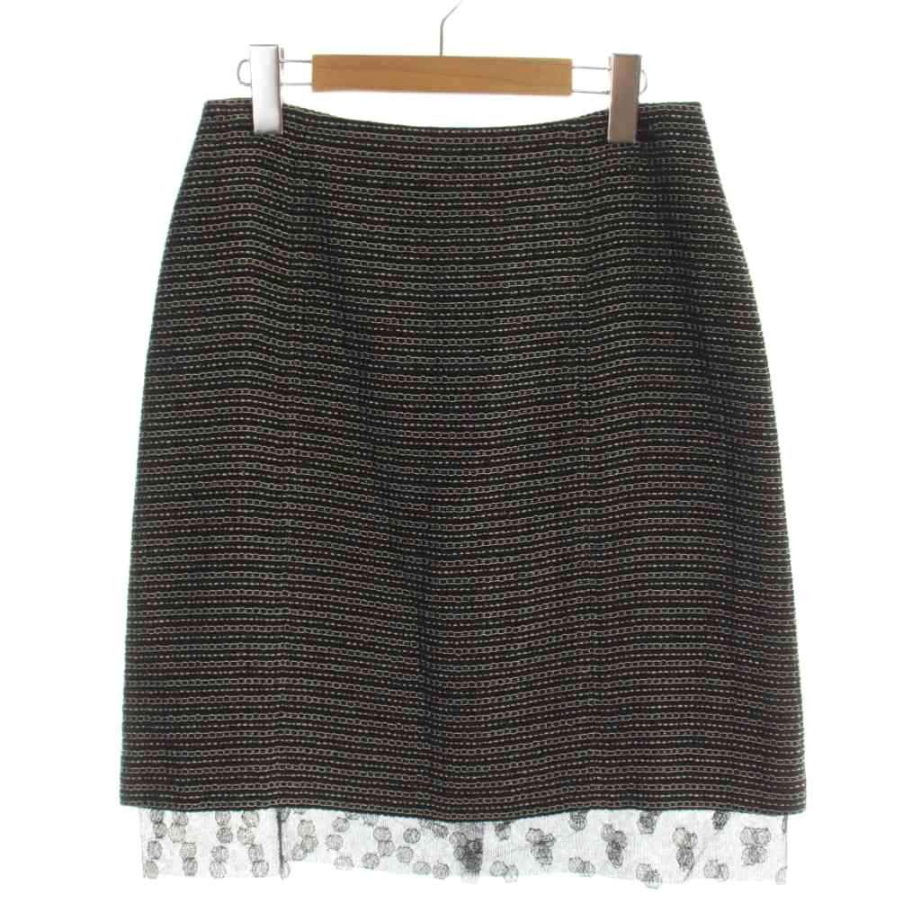 Chanel 03A CC Logo Tweed Sheer Decorative Tight Skirt Hemp Linen 38 Black AP