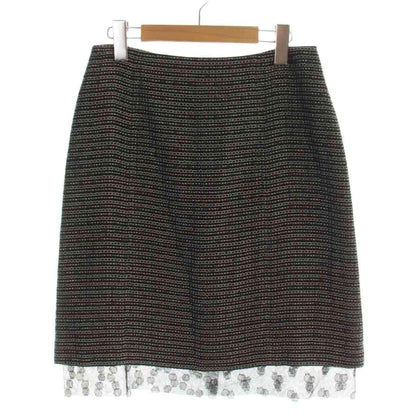 Chanel 03A CC Logo Tweed Sheer Decorative Tight Skirt Hemp Linen 38 Black AP