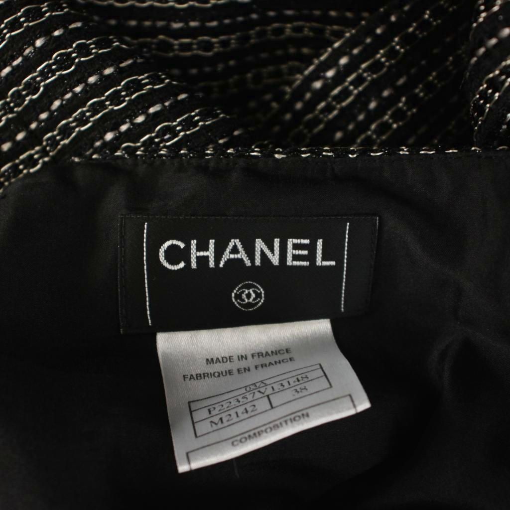 Chanel 03A CC Logo Tweed Sheer Decorative Tight Skirt Hemp Linen 38 Black AP — view 3