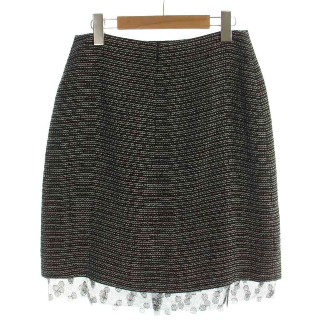 Chanel 03A CC Logo Tweed Sheer Decorative Tight Skirt Hemp Linen 38 Black AP — view 2