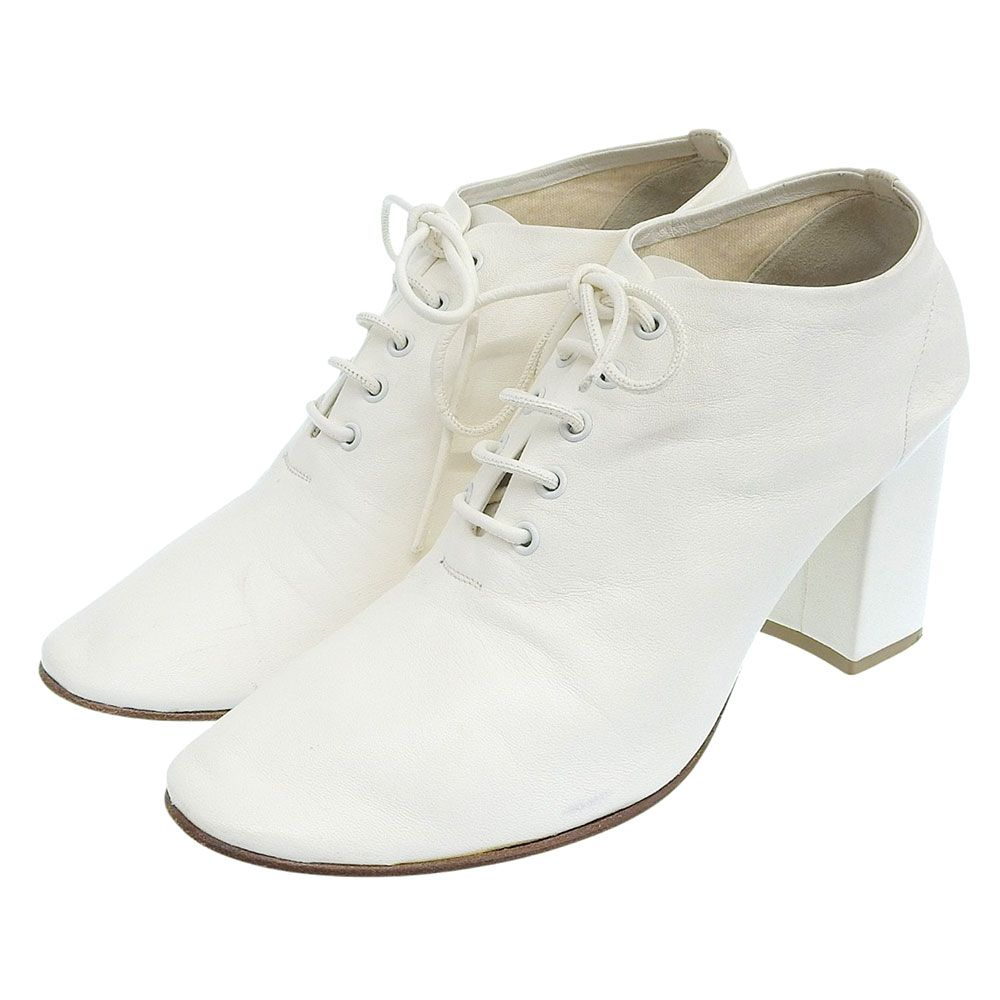 Celine Soft Leather Lace Up Booties White Boot 36.5