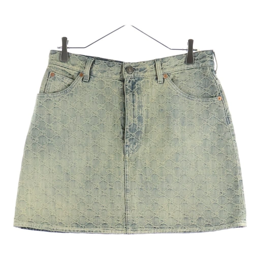 Gucci GG Denim Mini Skirt Cotton Total Pattern Blue