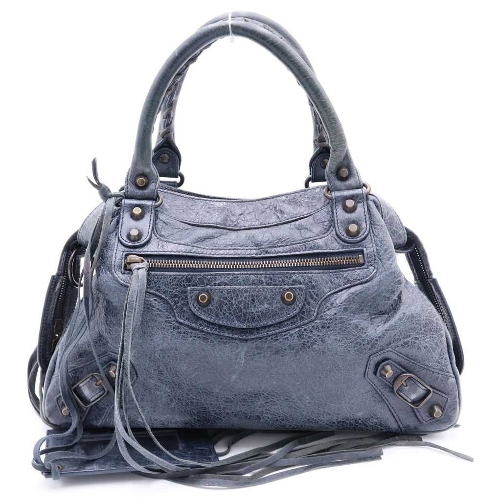 Balenciaga the Town Handbag Navy Leather Gold