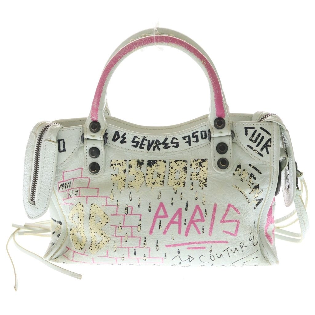 Balenciaga Classic City Graffiti 2-Way Shoulder Bag White Leather — view 2