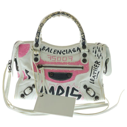 Balenciaga Classic City Graffiti 2-Way Shoulder Bag White Leather