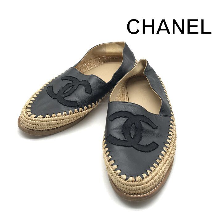 Chanel Shoes CC Logo Espadrilles Slip on Black