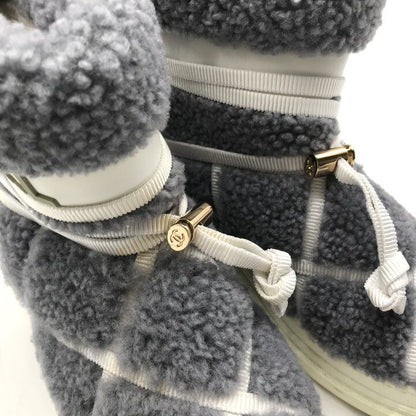 Chanel CC Logo Shearling Snow Boots Quilted Style Gray Shoes — view 7