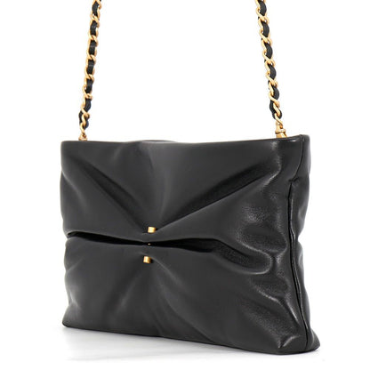 Chanel Chain Shoulder Bag CC Logo Clutch Faux Pearl Shiny Lambskin 2-Way Black — view 2