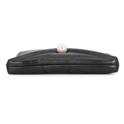 Chanel Chain Shoulder Bag CC Logo Clutch Faux Pearl Shiny Lambskin 2-Way Black — view 3