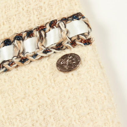 Chanel Dress Sleeveless Tweed Mini White Wool — view 7