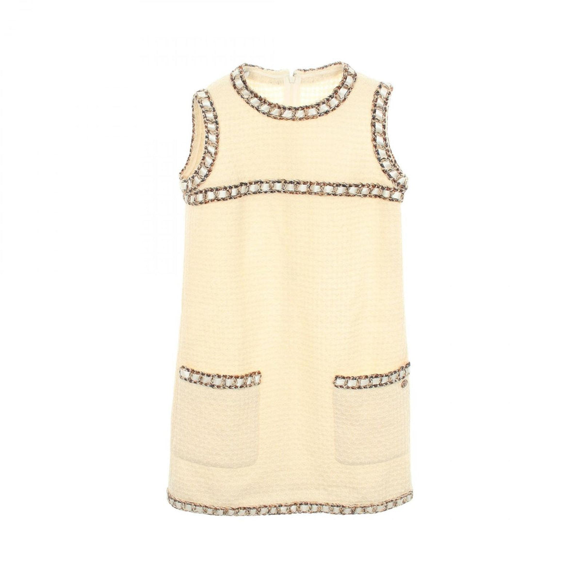 Chanel Dress Sleeveless Tweed Mini White Wool