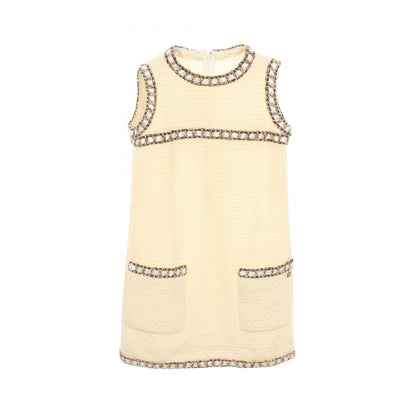 Chanel Dress Sleeveless Tweed Mini White Wool