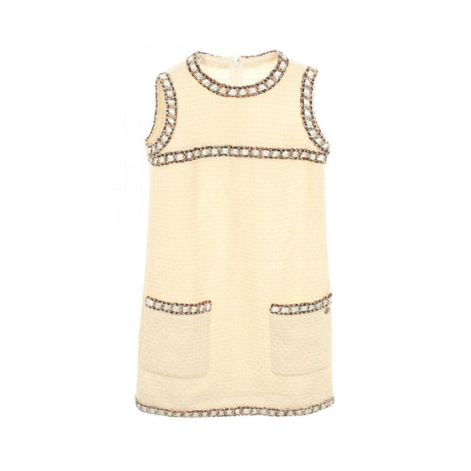 Chanel Dress Sleeveless Tweed Mini White Wool
