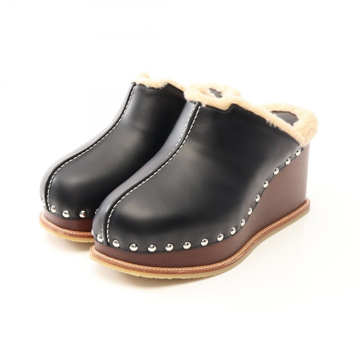 Hermes Mules Earth Shearling