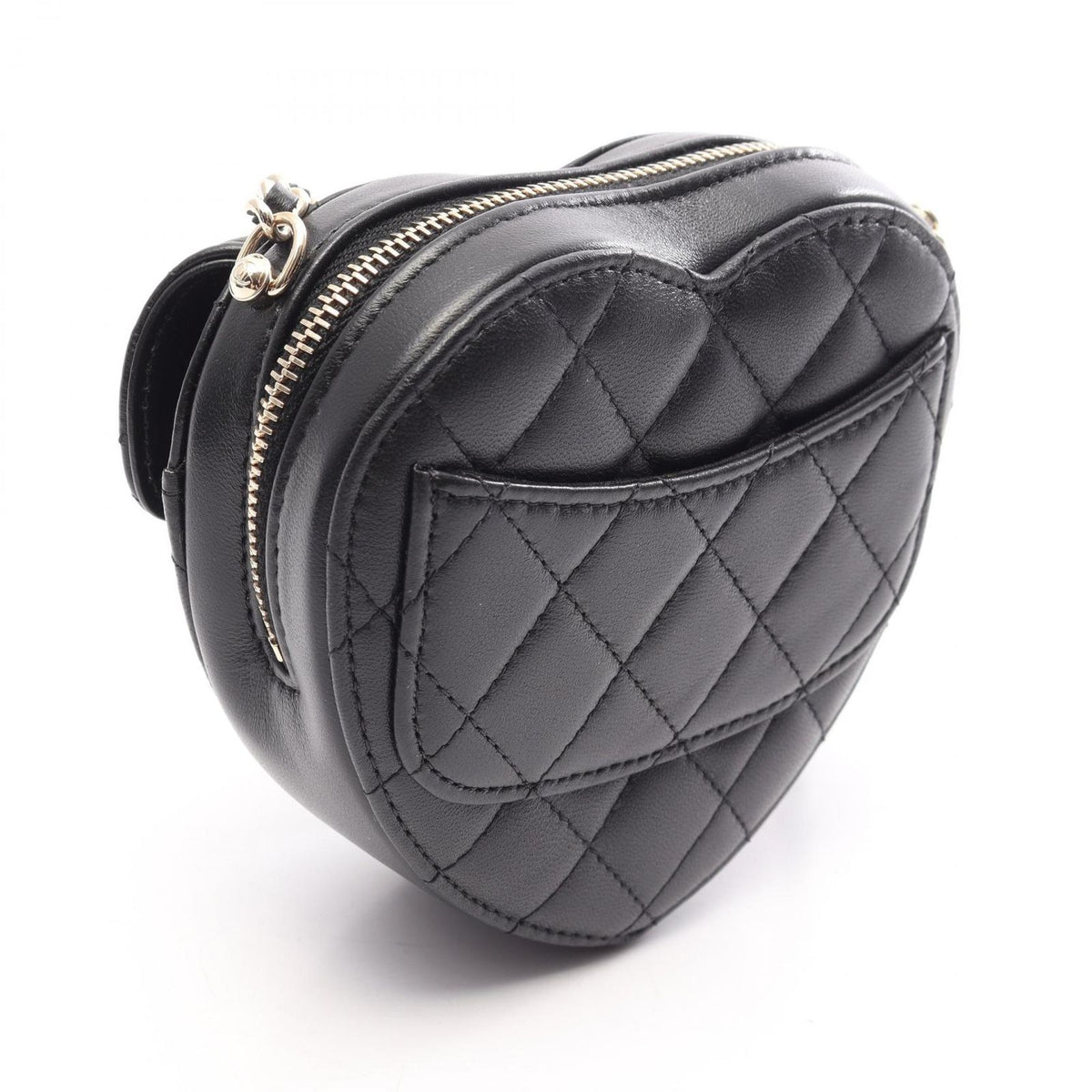 Chanel Shoulder Bag Heart Chain Clutch Quilted Black Lambskin — view 2