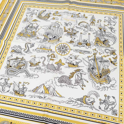 Hermes Heaven Carre 70 Cloete Sailor Tattoo Bandana Scarf Silk Yellow White — view 7