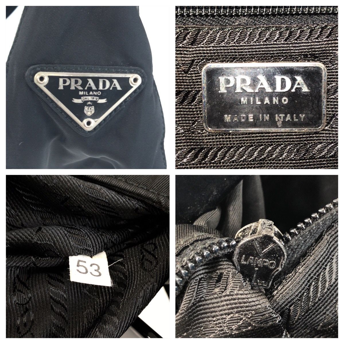 Prada Tessuto Black Silver Nylon Leather Shoulder Bag — view 4