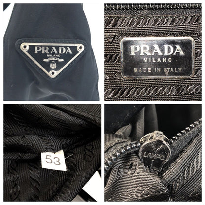 Prada Tessuto Black Silver Nylon Leather Shoulder Bag — view 4
