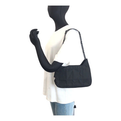 Prada Tessuto Black Silver Nylon Leather Shoulder Bag — view 6