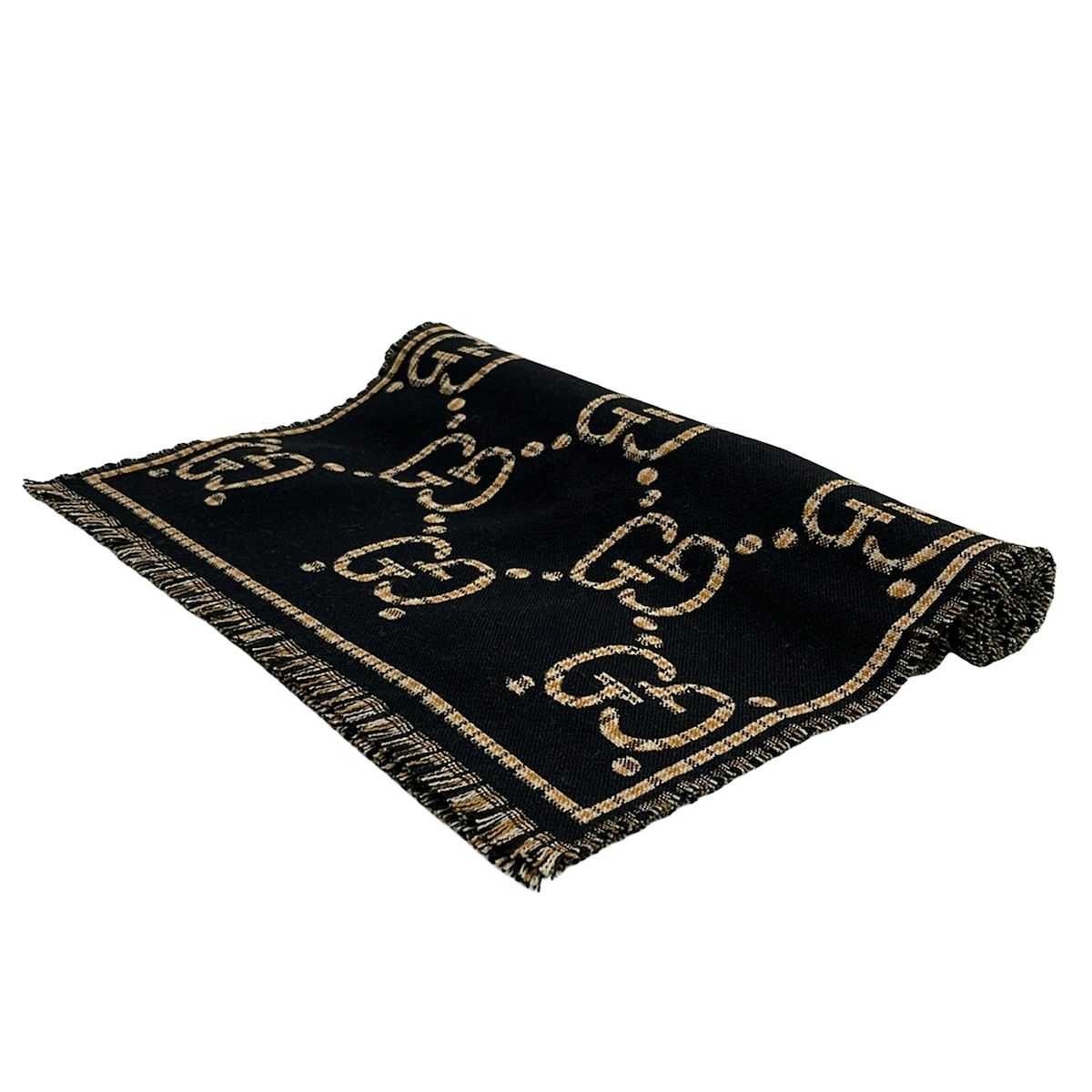 Gucci Shawl Black GG Pattern Wool Scarf