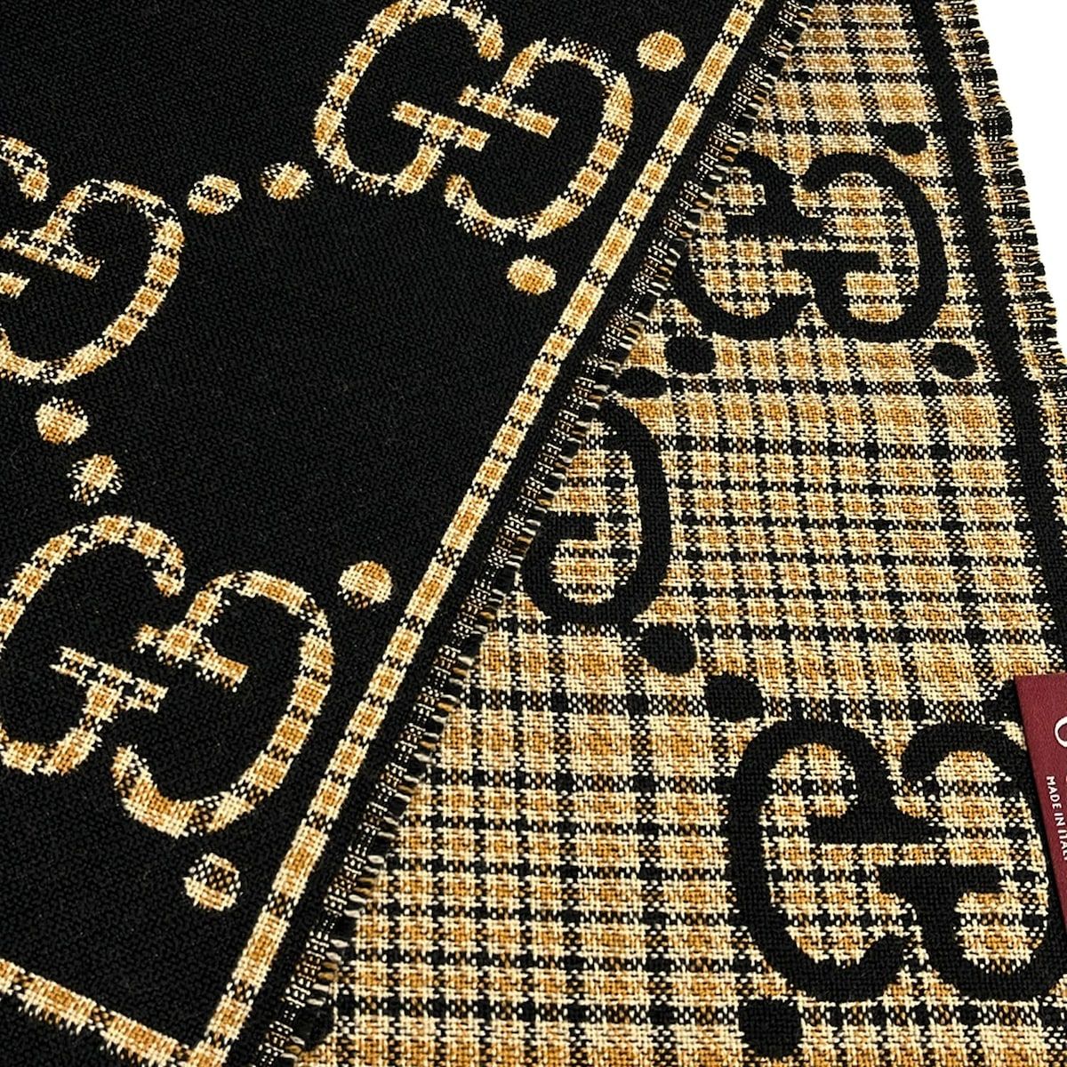 Gucci Shawl Black GG Pattern Wool Scarf — view 4